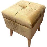 Havendro Mustard Yellow Velvet Ottoman Square Lift-Up Gold Storage