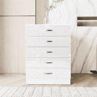 Nordara White High Gloss Tall 5 Drawer Chest for Bedroom