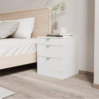 Nordara White Modern 3 Drawer Bedside Table with Shelf Nightstand