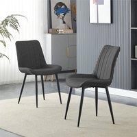Nordara Black Grey Set of 2 Faux Leather Dining Chairs for Kitchen/Living Room in Dark Grey