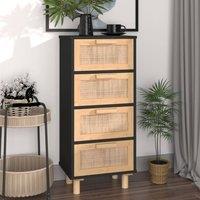 Berkfield Home Sideboard Black 40x30x90 cm Solid Wood Pine & Natural Rattan | Size: 40 x 30 x 90 cm