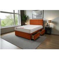 Knight Sleep Sarah Plush Bed Set With Mattress, 2 Drawers Same Side & 24Headboard in Orange | Size: Small Double