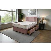 Knight Sleep Sarah Plush Bed Set With Mattress, 2 Drawers Same Side & 24Headboard in Pink | Size: Double