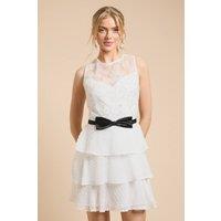 Oasis Women's Tulle Bodice Tiered Mini Dress in Ivory | Size: 10