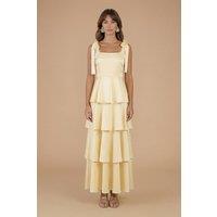 Oasis Women's Satin Tie Shoulder Tiered Bridesmaid Maxi Dress in Butter | Size: 10
