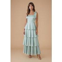 Oasis Women's Satin Tie Shoulder Tiered Bridesmaid Maxi Dress in Sage | Size: 8
