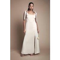 Oasis Women's Champagne Satin Tie Shoulder Midi Bridesmaid Dress | Size: 6