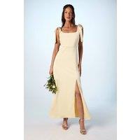 Oasis Women's Butter Yellow Satin Tie Shoulder Midi Bridesmaid Dress | Size: 14