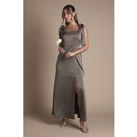 Oasis Women's Olive Satin Tie Shoulder Midi Bridesmaid Dress | Size: 6