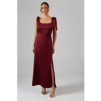 Oasis Women's Wine Satin Tie Shoulder Midi Bridesmaid Dress | Size: 14