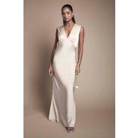 Oasis Women's Champagne Satin Open Back Detail Maxi Bridesmaid Dress | Size: 10