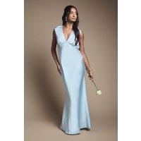 Oasis Women's Light Blue Satin Open Back Detail Maxi Bridesmaid Dress | Size: 14