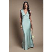 Oasis Women's Sage Satin Open Back Detail Maxi Bridesmaid Dress | Size: 16