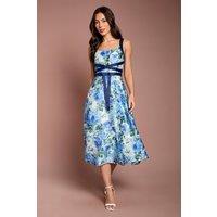 Coast Women's Cross Front Floral Jacquard Midi Dress in Blue | Size: 12