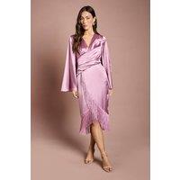 Coast Women's Satin Fringe Hem Wrap Waist Midi Dress in Rose | Size: 12
