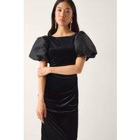 Monsoon Women's Sadie Puff Sleeve Velvet Midi Dress Black | Size: 14