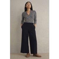 Hobbs London Women's Eva High Waisted Wide Leg Crop Trouser in Dark Navy | Size: 16