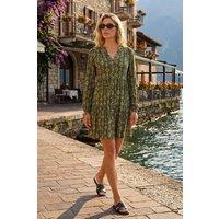 Roman Women's Aztec Print Button Stretch Swing Dress in Khaki | Size: 18