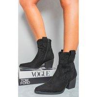 IKRUSH Women's Laura Faux Suede Cowboy Ankle Length Boots in Black | Size: 4