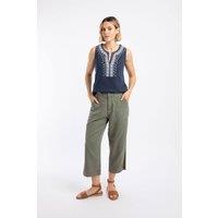 Weird Fish Women's Angelika Cropped Wide Leg Trousers in Green | Size: 18