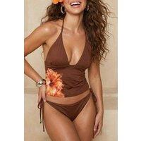 WOVCOR Women's Halterneck Triangle Bikini Set with Tie Side Bottoms in Brown | Size: 10