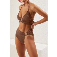 WOVCOR Women's Halterneck Ring Detail Ruched Bikini Set in Brown | Size: 12
