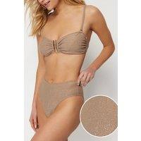 WOVCOR Women's Bandeau Bikini Set with Metal Bar Detail & Straps in Taupe | Size: 6