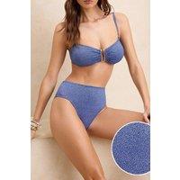WOVCOR Women's Bandeau Bikini Set with Metal Bar Detail & Straps in Blue | Size: 6