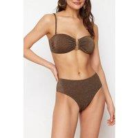 WOVCOR Women's Bandeau Bikini Set with Metal Bar Detail & Straps in Brown | Size: 10