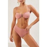 WOVCOR Women's Bandeau Bikini Set with Metal Bar Detail & Straps in Dusty Pink | Size: 8