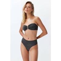 WOVCOR Women's Bandeau Bikini Set with Metal Bar Detail & Straps in Black | Size: 6