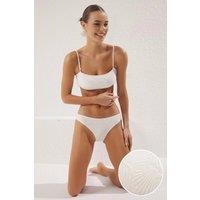WOVCOR Women's Textured Scoop Neck Bikini Set with Strappy Detail in Ecru | Size: 6