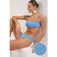 WOVCOR Women's Textured Scoop Neck Bikini Set with Strappy Detail in Blue | Size: 10