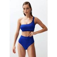 WOVCOR Women's One Shoulder High Waist Bikini Set with Asymmetric Detail in Cobalt | Size: 8
