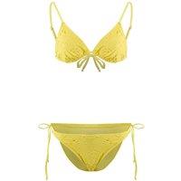 WOVCOR Women's Textured Triangle Bikini Set with Tie Side Detail in Yellow | Size: 14