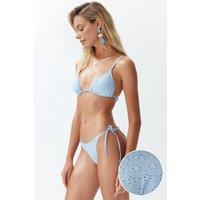 WOVCOR Women's Textured Triangle Bikini Set with Tie Side Detail in Blue | Size: 8