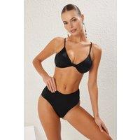 WOVCOR Women's Knot Detail Triangle Bikini Set with High Waist Bottoms in Black | Size: 6