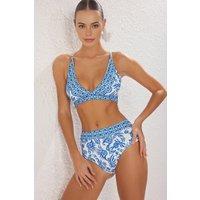 WOVCOR Women's Floral Print Triangle Bikini Set with High Waist Bottoms | Size: 6