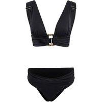 WOVCOR Women's Triangle Bikini Set with Accessory Detail & High Waist Bottoms in Black | Size: 6