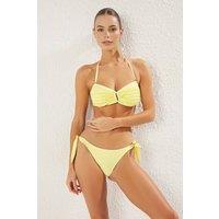 WOVCOR Women's Ruffle Detail Bandeau Bikini Set with Tie Side Bottoms in Yellow | Size: 12