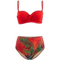 WOVCOR Women's Tropical Print Draped Bandeau High Waisted Bikini Set | Size: 8