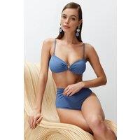 WOVCOR Women's Ruched Bandeau Bikini Top with Ring Detail in Blue | Size: 6