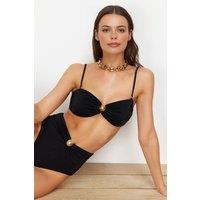 WOVCOR Women's Ruched Bandeau Bikini Top with Ring Detail in Black | Size: 8