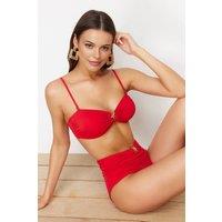WOVCOR Women's Ruched Bandeau Bikini Top with Ring Detail in Red | Size: 10