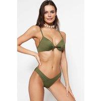 WOVCOR Women's Bow Detail Padded Balconette Bikini Top in Khaki | Size: 14