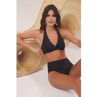 WOVCOR Women's Ruched Halterneck Triangle Bikini Top in Black | Size: 6