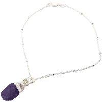 Harfi Women's Raw Amethyst February Birthstone Silver Charm Bracelet in Purple | Size: 7 inches