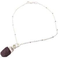 Harfi Women's Raw Garnet January Birthstone Silver Charm Bracelet | Size: 7 inches
