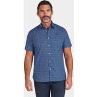 Raging Bull Men's Short Sleeve Flower Bud Cotton Poplin Shirt in Navy | Size: Large
