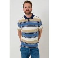 Saltwell Men's Stripe Short Sleeve Cotton Polo Shirt in Blue | Size: Large